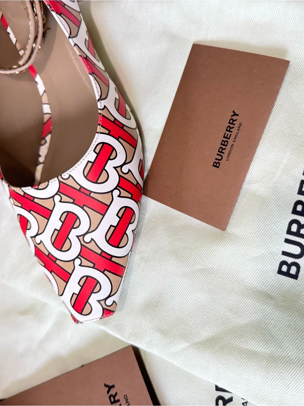 Burberry Wiltkin TB Monogram Peep Toe Ankle Strap Pumps EU 36.5